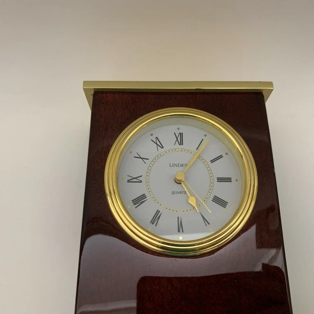 Quartz Linden Shelf Mantel Clock Brown Gold-Tone For Parts